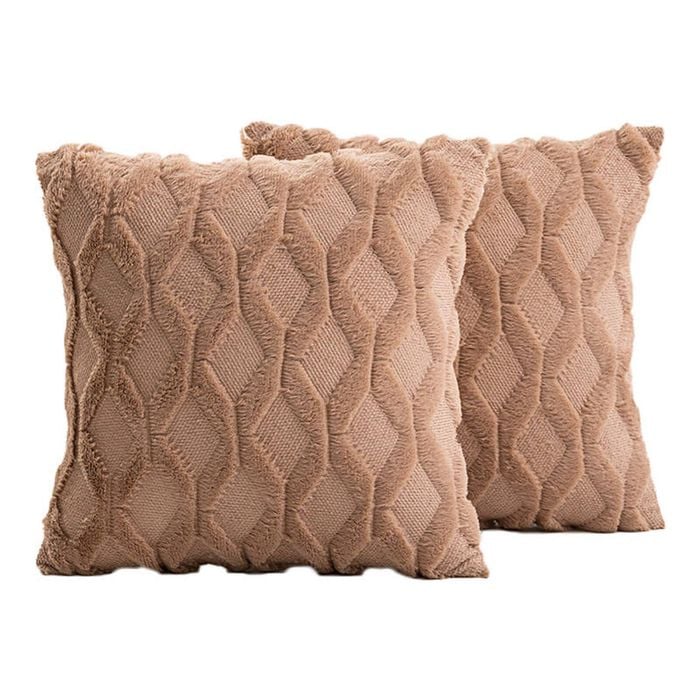 Catzon 2 Pcs Faux Wool Throw Pillow Covers Farmhouse Couch Pillowcases 50X50cm-Brown