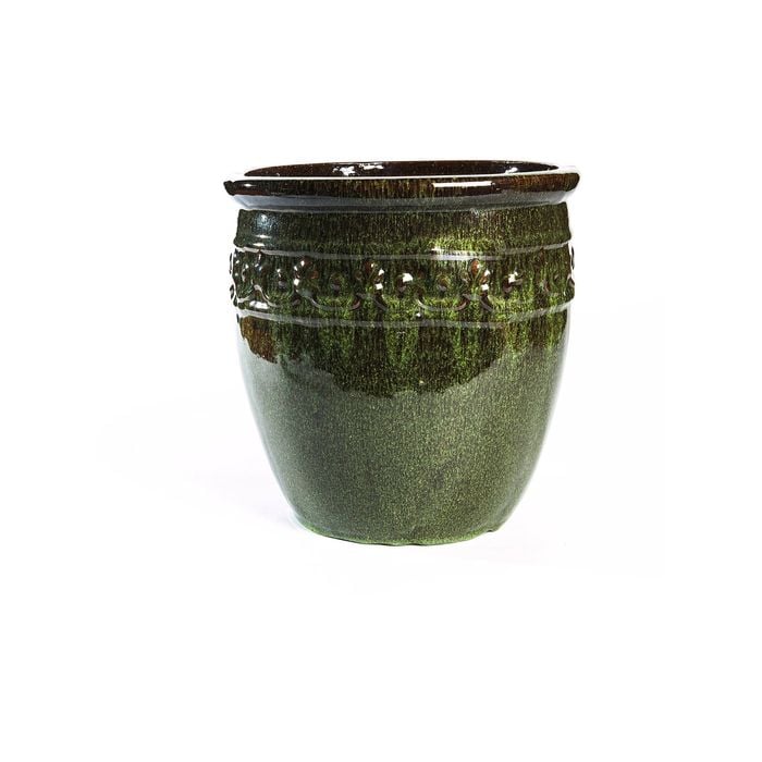 Tuscan Path 20 x 20cm Green Glazed Studded Pot