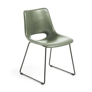 Zahara synthetic leather green chair with steel legs with black finish