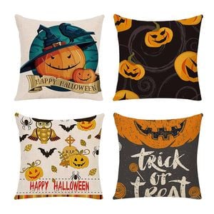 Catzon 4 Pcs Scary Throw Pillow Covers Linen Cushion Case for Decor 50X50cm