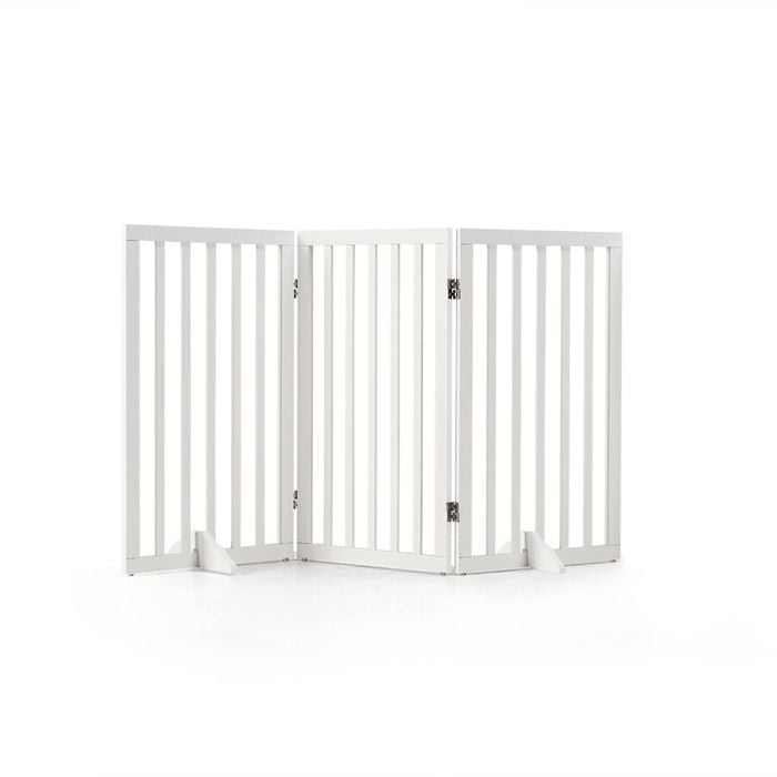 Petzly Pet Gate Dog Fence Safety Barrier With Support Feet 3 Panel 80cm White