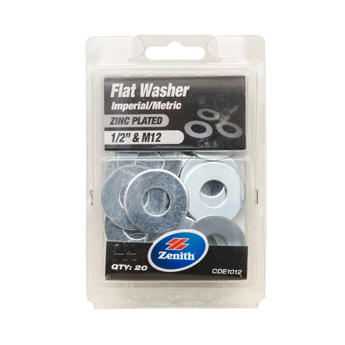 Zenith 1/2" And M12 Zinc Plated Flat Washer - 20 Pack