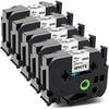 5 Pack Brother Tze-241 Compatible 18mm Black Text On White Laminated Tape - 8 Meters