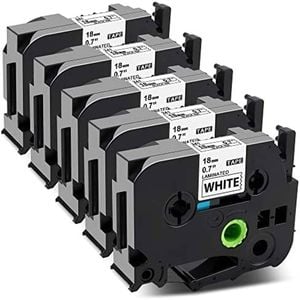 5 Pack Brother Tze-241 Compatible 18mm Black Text On White Laminated Tape - 8 Meters
