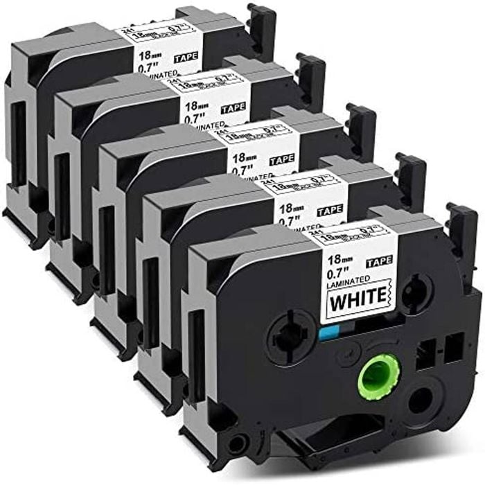 5 Pack Brother Tze-241 Compatible 18mm Black Text On White Laminated Tape - 8 Meters