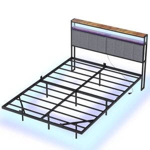 Ufurniture Floating Bed Frame with LED Lights Upholstered Headboard & Charging Station and USB Ports Double Size