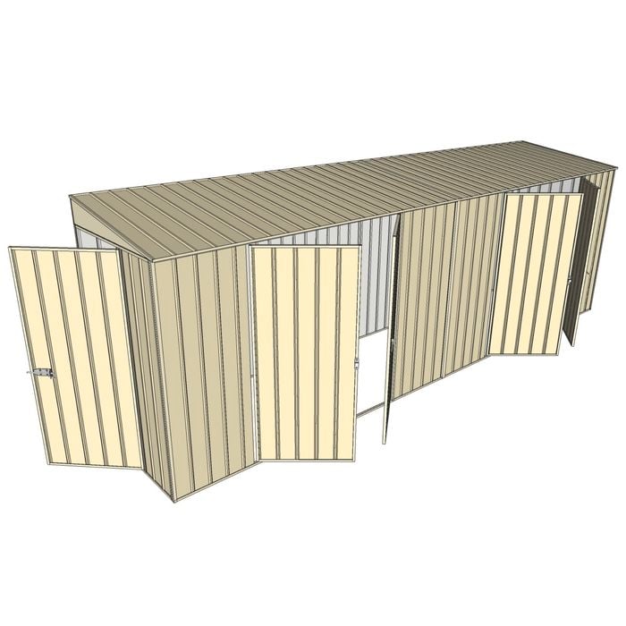 Build-A-Shed 1.2 x 6.0 x 2.0m Skillion Dual Double Hinged Side Doors Shed - Cream