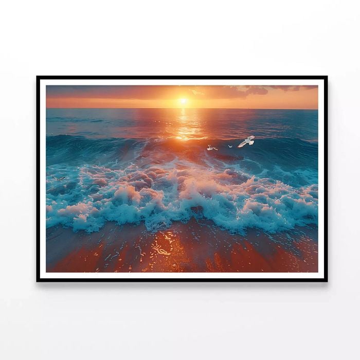 Bird Flying, Ocean with Sunset  Print 100% Australian Made 90x60cm  (Poster)