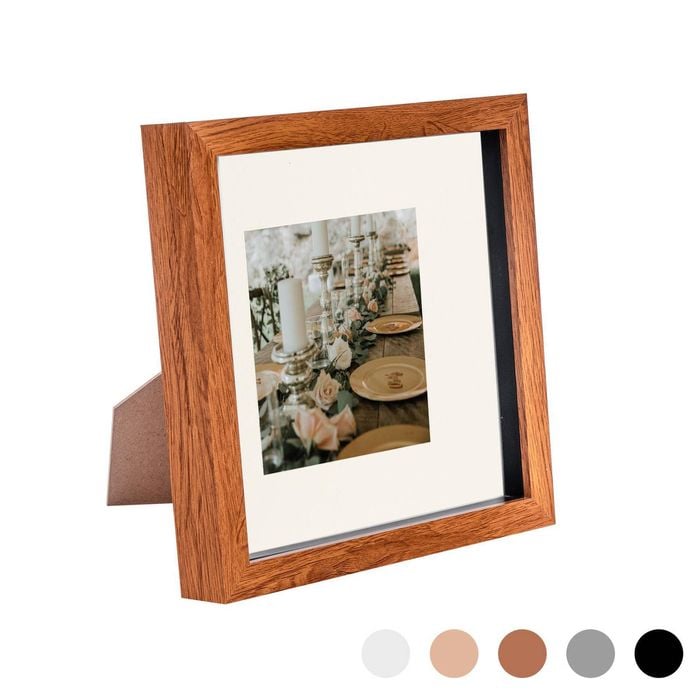 Nicola Spring Acrylic 3d Box Photo Frame With 4" X 4" Mount - 8" X 8"  - Dark Wood