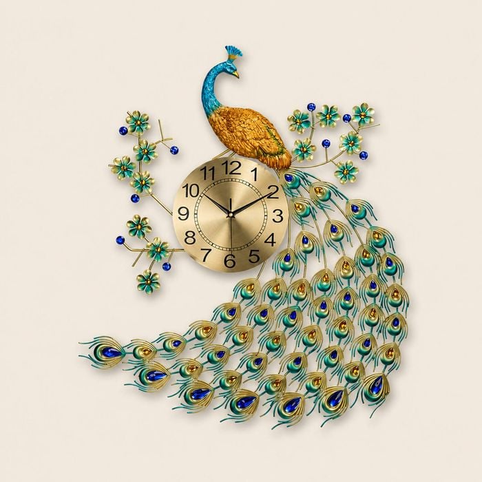 Gorgeous Large Peacock Wall Clock