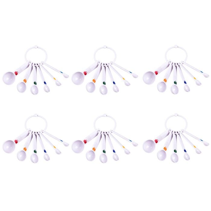 6x 6pc Appetito Plastic Measure Spoons Home Kitchen Cooking White