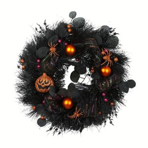 Lifebay Halloween Black Wreath with Pumpkin Skull