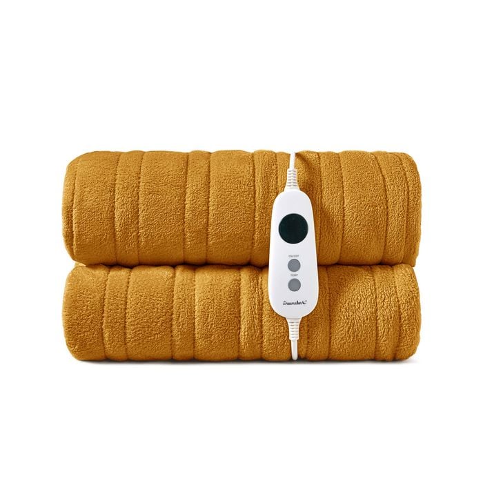 Dreamaker Kingston Coral Fleece Washable Electric Heated Throw Blanket Mustard 180x200cm | Overheat Protection & Auto-off