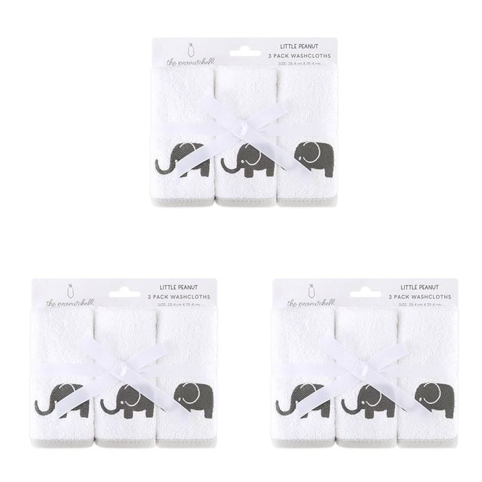 3x 3pc The Peanutshell Little Peanut Grey Washcloths Baby Nursery Decor