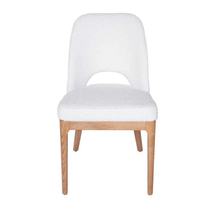SK Designer Living | Maribel Upholstered Boucle Dining Chair | Natural Legs - White Bouclé