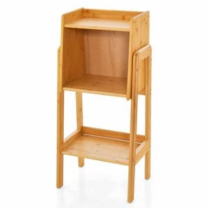 Costway 3 Tier Bamboo Bedside Table Side End Table W/storage Shelf
