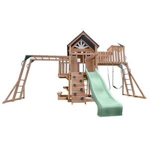 Lifespan Kids Kensington Swing Set, Monkey Bars & Play Centre with 2.2m Pastel Green Slide