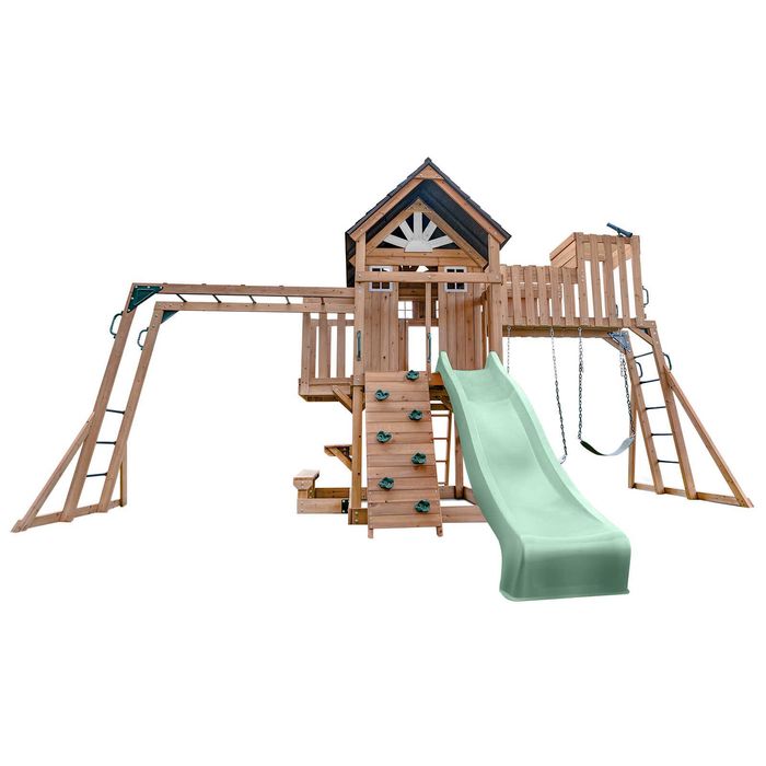 Lifespan Kids Kensington Swing Set, Monkey Bars & Play Centre with 2.2m Pastel Green Slide