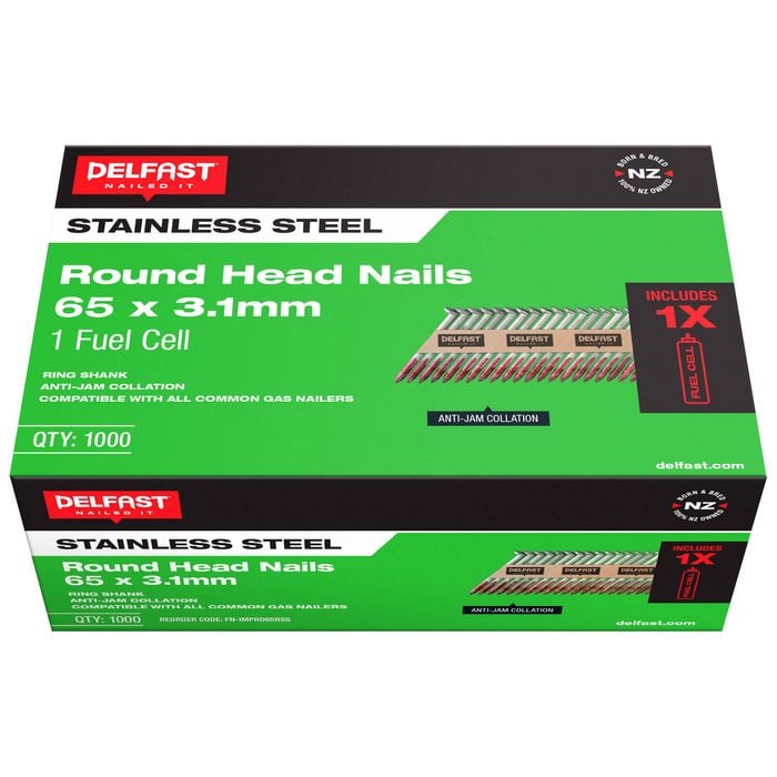 Delfast 65 x 3.1mm Roundhead 304 Stainless Steel Nails with Fuel Cells - 1000 Pack