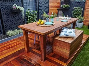 DIY Step Image - D.I.Y. outdoor table with built-in drinks cooler . Blob storage upload.
