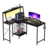 Advwin 115cm LED Gaming Desk w/ Adjustable Recessed Shelf & Power Outlets Carbon Fiber Reversible Computer Desk Black
