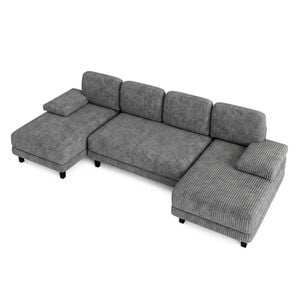 Ufurniture 280cm U-shape 4 Seater Sectional Sofa Couch W/ 2 Chaises Corduroy Upholstered Futon Couch Recliner Grey