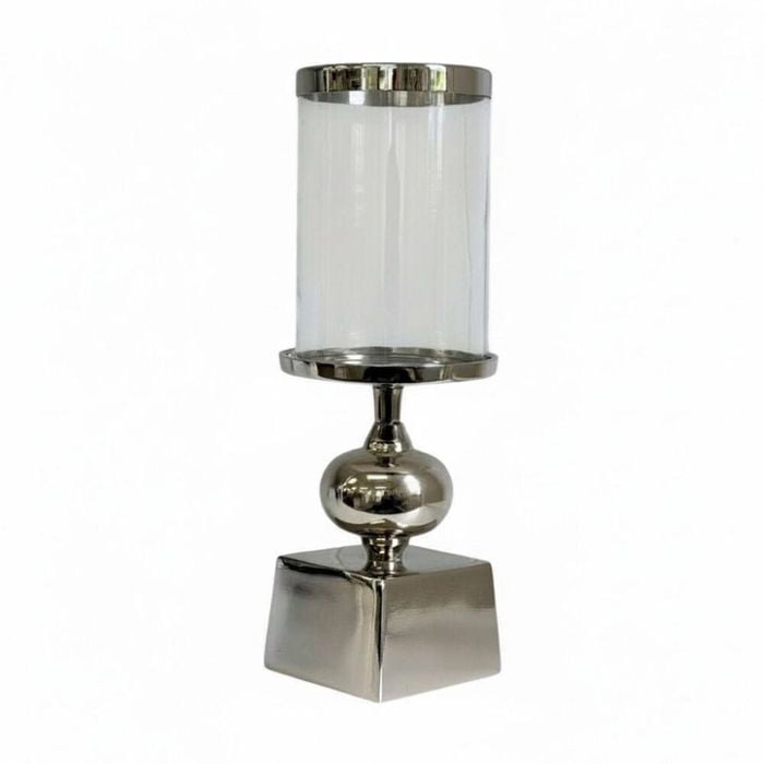 SS Collective Small Hurricane Candle Holder Silver Ball W/ Square Base 31cm