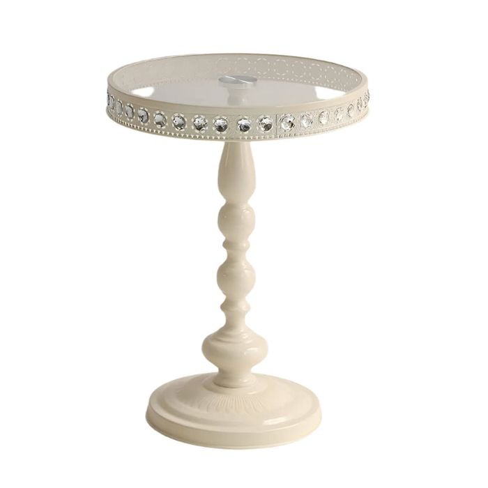 Lifebay Corner Table Round Minimalist Side Table (White + Lace)