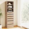 Homfurn 6-drawer Tallboy Cabinet – Handle-free Design, Smooth Runners, Wall Attachment, Oak