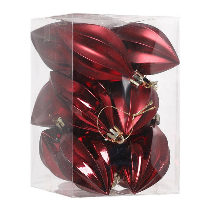 Catzon 12 Pcs Finial Drop Christmas Ornaments Shatterproof Baubles with String for Holiday-Wine Red