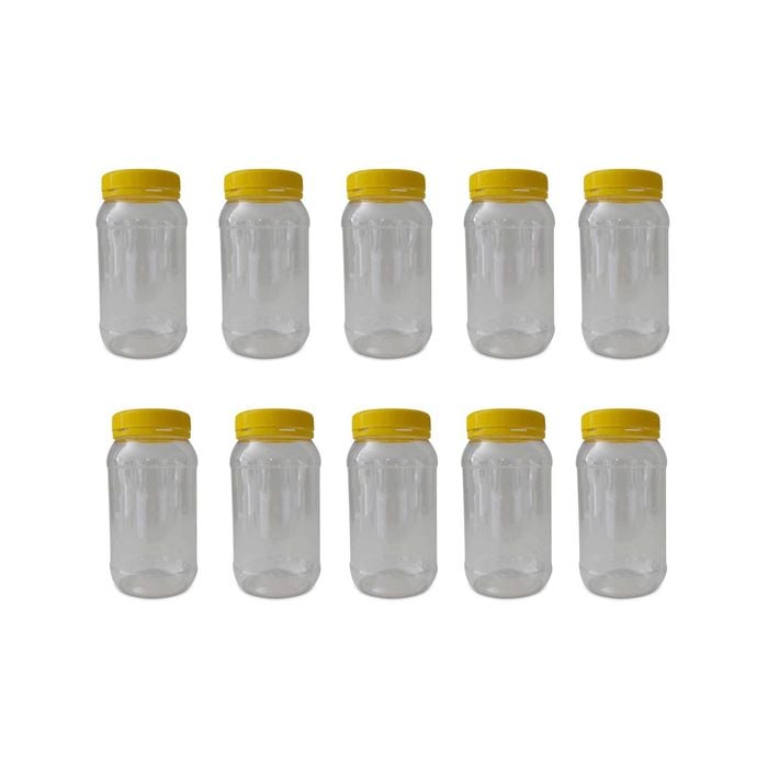 10x 1Kg Plastic Honey Jars + Lids - Round Clear Food Grade Packaging Containers