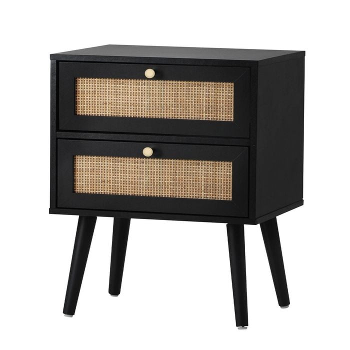 Oikiture Bedside Table 2 Drawers Rattan