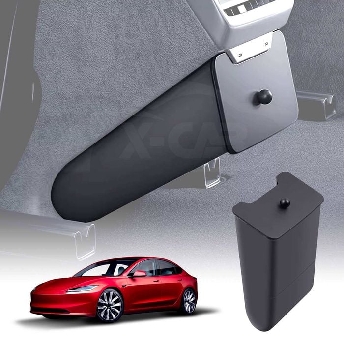 Premium ABS Rear Bin with Magnetic Lid for Tesla Model 3 Highland 2023-Onwards Trash Can Interior