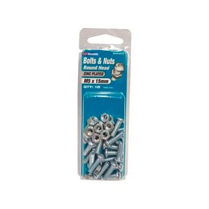 Zenith M5 x 15mm Zinc Plated Round Head Bolt And Nut - 18 Pack