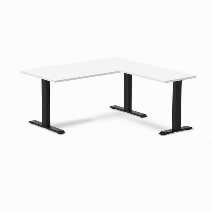 Desky Fixed Height White Melamine L-shape Office Desk 1500x1550mm Matte Black Frame