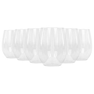 Argon Tableware 300ml Plastic Wine Glasses - Set Of 6 - Clear Reusable Stemless Cocktail Champagne Tumbler Drinking Cups