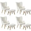 Oikiture 4x Armchair Lounge Chair Ottoman Accent Armchairs Sherpa Sofa White