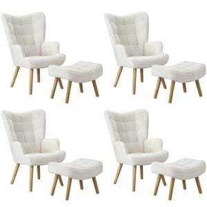Oikiture 4x Armchair Lounge Chair Ottoman Accent Armchairs Sherpa Sofa White