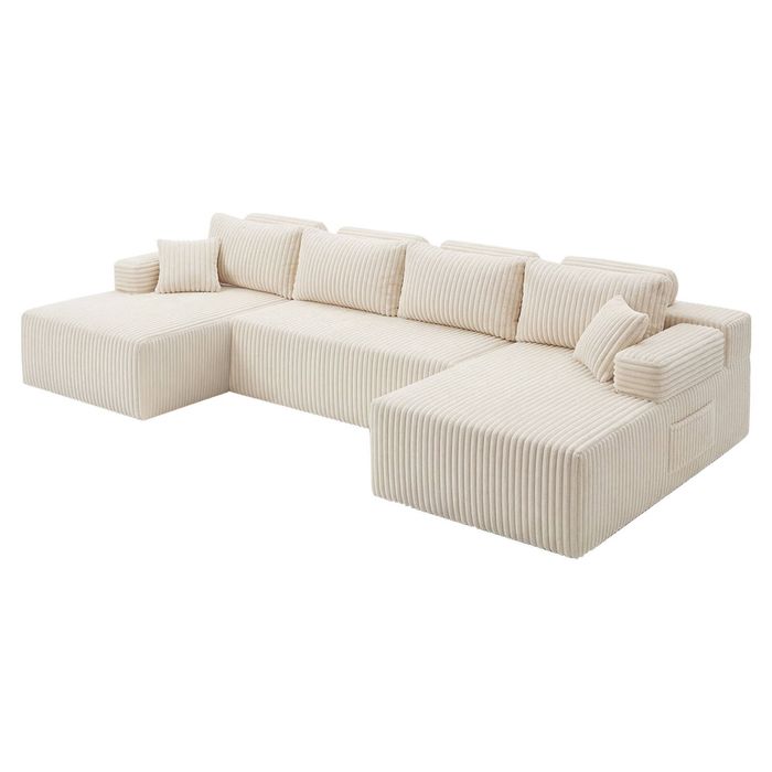 Levede Modular Sofa Lounge Set Corduroy Convertible Shape Cloud Couch Beige