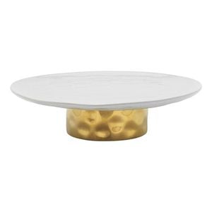 Ecology Speckle Stoneware Footed Cake Stand 32cm - Milk/Gold