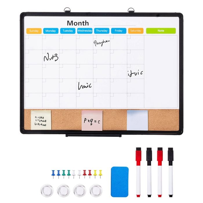 Vevor 60.96 X 45.72 Cm Monthly Calendar Whiteboard Cork Combo Black With Aluminum Frame