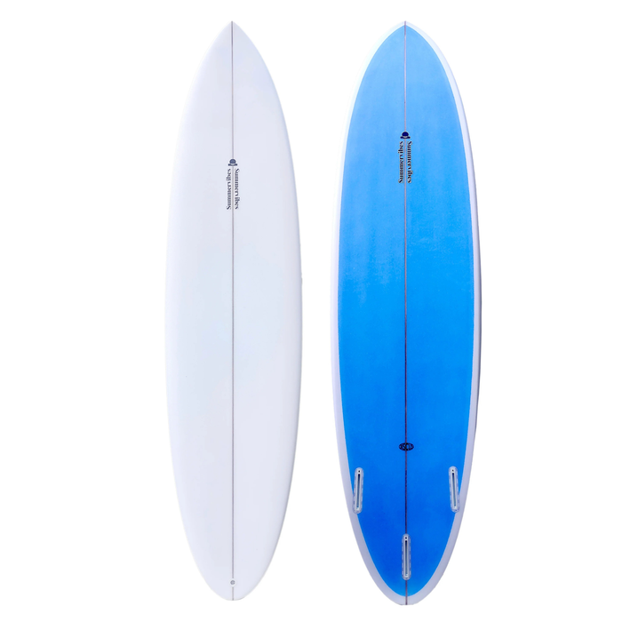 Summer vibes Discus Egg Round Tail Surfboard - White Blue - White/Blue, 7'0" x 21 3/4" x 3" 51.9L