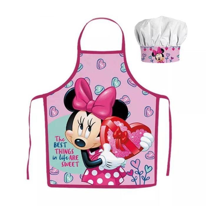 Disney Minnie Mouse Hearts Kids Apron And Chef's Hat Set