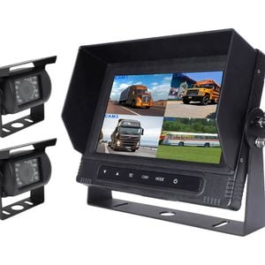Elinz 7" Quad Screen Waterproof Monitor HD 12V/24V 2x Reversing CCD Camera