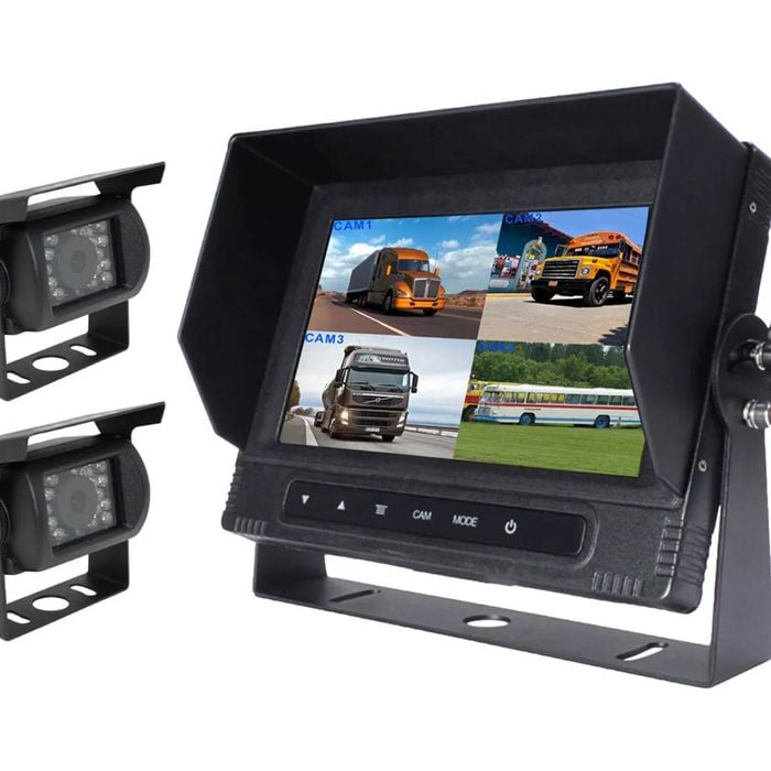 Elinz 7" Quad Screen Waterproof Monitor HD 12V/24V 2x Reversing CCD Camera