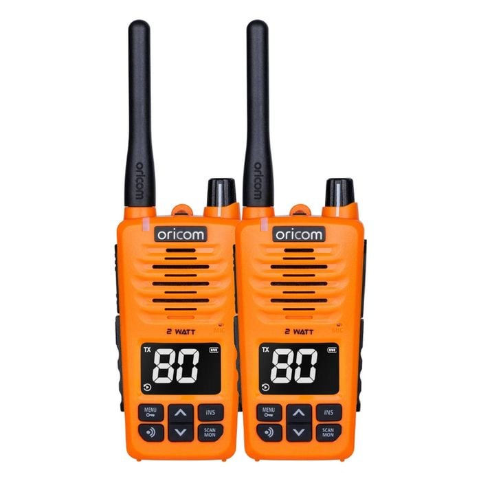 Oricom 2 Watt UHF2600-1 Floating IPX7 UHF CB Radio Twin Pack - Orange