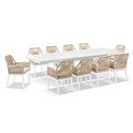 Austin Outdoor 2.2m - 3m Extension Aluminium Table with 10 Hugo Rope Dining Chairs White - Cream Rope - Cream