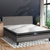 Oikiture Bed Frame with Double Mattress Set Wooden Slats Grey Fabric