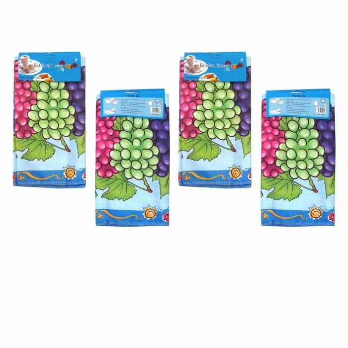 Set Of 4 Microfibre Printed Kithen Towels 40 X 60 Cm Grapes