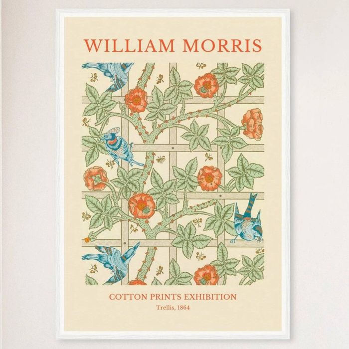 Galrie William Morris Trellis Cotton Print (1864) Timeless Elegance for Your Home, White Frame, 70 x 100cm (28 x 40inch)